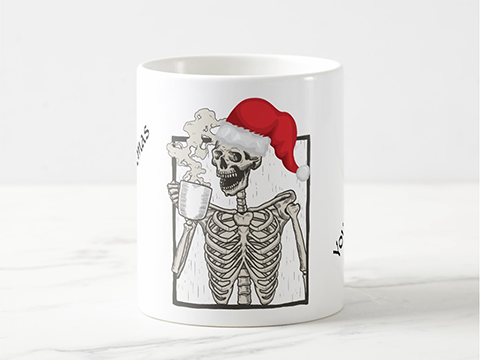 Customizable Skeleton Santa Mug by Bitter Glitter.us
